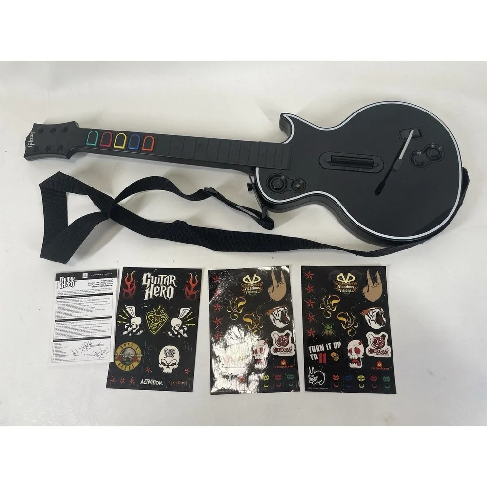 Guitar Hero Les Paul Gibson Wireless PS3 Guitar W/ Strap Black 95121.805 Tested